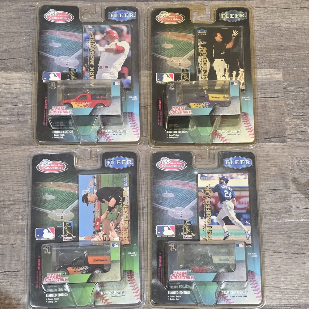 Lot of 4 White Rose Collectibles Fleer MLB Diecast Trucks w/ Trading Cards 1999